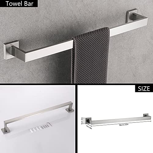 DUFU Juego de Toalleros de Baño - Juego de Accesorios de Baño de Acero Inoxidable de 4 Piezas Barra de Toalla + Portarrollo de Papel Higiénico + Gancho Soportes de Toalla Montados en la Pared