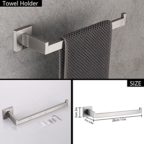 DUFU Juego de Toalleros de Baño - Juego de Accesorios de Baño de Acero Inoxidable de 4 Piezas Barra de Toalla + Portarrollo de Papel Higiénico + Gancho Soportes de Toalla Montados en la Pared