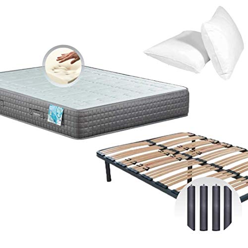 Dulces Sueños Pack COLCHON VISCOELASTICO Premium + SOMIER + Patas + Almohada VISCO (150 x 190 cm)