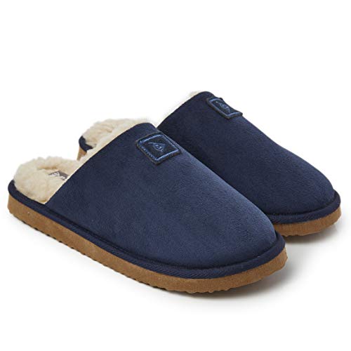 Dunlop Zapatillas Casa Hombre, Memory Foam Pantuflas Peluche Abiertas, Zapatillas De Estar En Casa Invierno Calientes Suela de Goma Dura Interior Exterior, Regalos para Hombre, 43 EU, Azul Navy