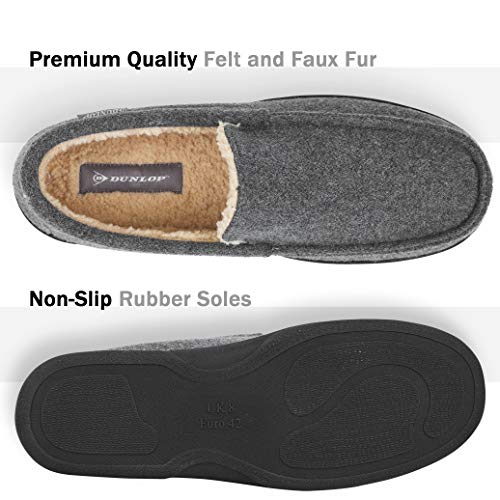 Dunlop Zapatillas Casa Hombre | Pantuflas Estilo Mocasines Cerradas | Zapatillas de Casa Invierno Calientes Suela de Goma Dura | Regalos Originales para Hombre (43, Gris Oscuro, numeric_43)