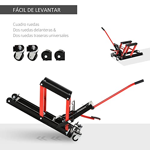 DURHAND Gato Hidráulico de Motocicletas Elevador ATV para Garaje Pista con Plataforma Almohadilla Antideslizante de Alta Resistencia Acero Soporte 680 kg 110x36x67 cm Negro y Rojo