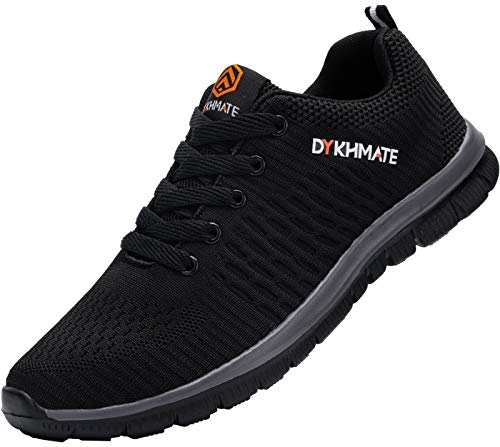 DYKHMATE Zapatillas de Deportes Hombre Ligero Transpirable Zapatos para Correr Gimnasio Casual Sneakers (Negro Gris,44 EU)