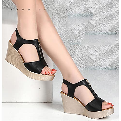 DZQQ 2021 Verano Mujer Sandalias Plataforma Sandalias de cuña Mujer Cremallera Zapatos de Verano sólidos Sandalias de Gladiador tamaño Grande 32-43