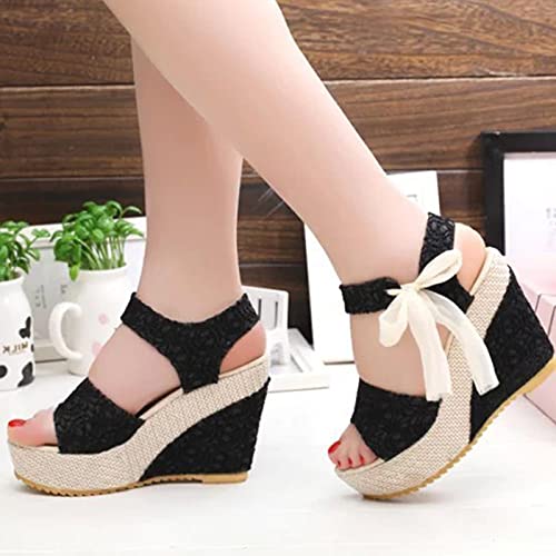 DZQQ Moda INS Hot Lace Ocio Mujeres Cuñas Zapatos de tacón de Mujer Sandalias de Verano Plataforma de Fiesta Zapatos de Tacones Altos Mujer