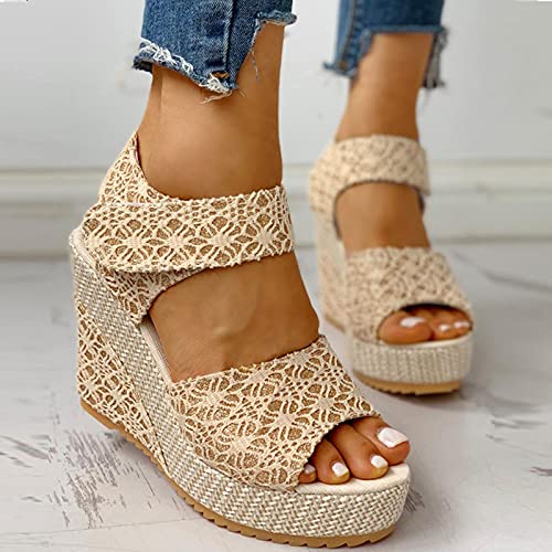 DZQQ Moda INS Hot Lace Ocio Mujeres Cuñas Zapatos de tacón de Mujer Sandalias de Verano Plataforma de Fiesta Zapatos de Tacones Altos Mujer