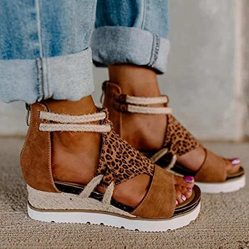 DZQQ Sandalias de tacón de cuña para Mujer, Punta Abierta, Boca de pez, Comercio Exterior, Sandalias de Estilo Romano, Zapatos con Cremallera, Zapatos de Talla Grande para Mujer