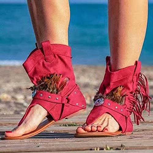 DZQQ Zapatos Casuales para Mujer, Sandalias de Gladiador Romanas con borlas para Mujer, 2021, Botas Sexis de Verano con Punta de Clip, Calzado cómodo para Mujer Nuevo