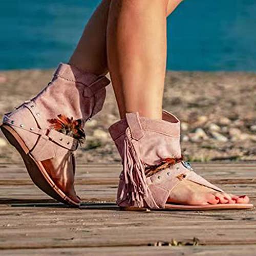 DZQQ Zapatos Casuales para Mujer, Sandalias de Gladiador Romanas con borlas para Mujer, 2021, Botas Sexis de Verano con Punta de Clip, Calzado cómodo para Mujer Nuevo