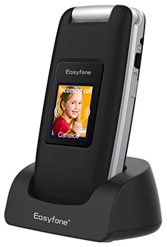 Easyfone Prime-A1 gsm Teléfono Móvil para Mayores con Tapa y Teclas Grandes, Audífono con Compatibles, SOS Botones, Cámara de 2.0MP, Fácil de Usar para Ancianos con Base de Carga (Negro)