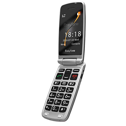 Easyfone Prime-A1 gsm Teléfono Móvil para Mayores con Tapa y Teclas Grandes, Audífono con Compatibles, SOS Botones, Cámara de 2.0MP, Fácil de Usar para Ancianos con Base de Carga (Negro)