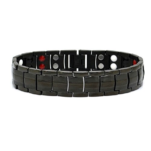 ebuty terapia magnética de acero inoxidable pulsera doble fila 4 elemento negro alivio del dolor para la artritis y túnel carpiano