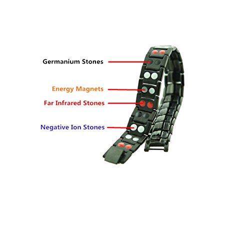 ebuty terapia magnética de acero inoxidable pulsera doble fila 4 elemento negro alivio del dolor para la artritis y túnel carpiano
