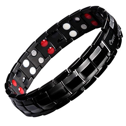 ebuty terapia magnética de acero inoxidable pulsera doble fila 4 elemento negro alivio del dolor para la artritis y túnel carpiano