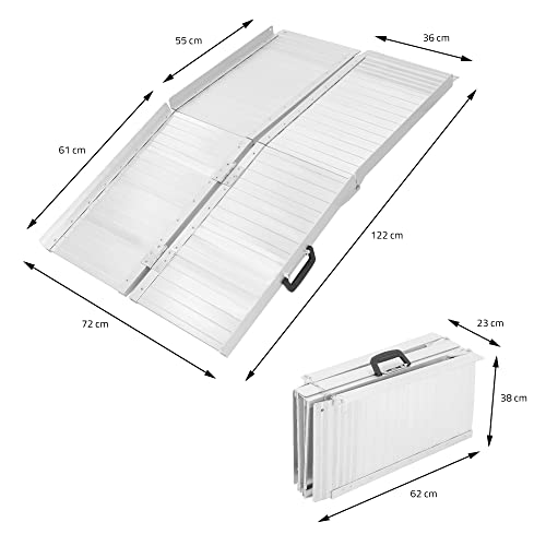 ECD Germany Rampa de Acceso para Silla de Ruedas y Andador, Aluminio, hasta 250 kg, 122x72 cm, Tabla Plegable para Escaleras, Estructura Antideslizante con Borde Lateral Protector y Asa Transporte