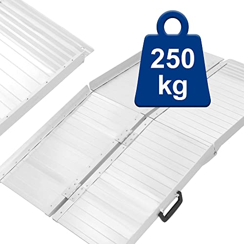 ECD Germany Rampa de Acceso para Silla de Ruedas y Andador, Aluminio, hasta 250 kg, 122x72 cm, Tabla Plegable para Escaleras, Estructura Antideslizante con Borde Lateral Protector y Asa Transporte