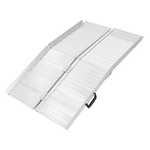 ECD Germany Rampa de Acceso para Silla de Ruedas y Andador, Aluminio, hasta 250 kg, 122x72 cm, Tabla Plegable para Escaleras, Estructura Antideslizante con Borde Lateral Protector y Asa Transporte