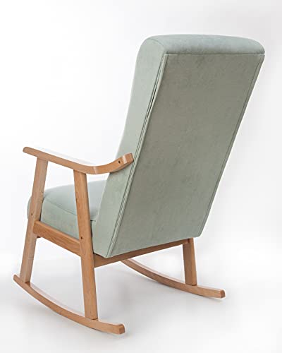 Eco Silla y Descanso. Mod. Torino. Sillon, balancin, mercedora Especial Lactancia, Antimanchas, Madera Haya Maciza, Barnizado Natural, tapizado Verde Agua.