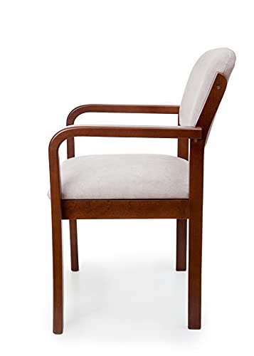 Eco Silla y Descanso, Silla Sillon Modelo Priego, con Brazos de Madera (Alto 88 ctms x Fondo 60 ctms x Ancho 54 ctms), Comedor y salita, Pintado Color Nogal, tapizado beig.