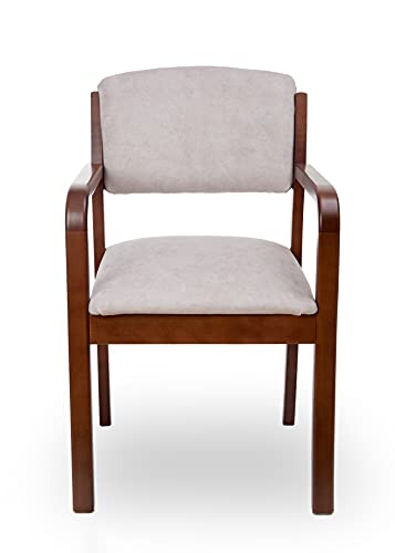 Eco Silla y Descanso, Silla Sillon Modelo Priego, con Brazos de Madera (Alto 88 ctms x Fondo 60 ctms x Ancho 54 ctms), Comedor y salita, Pintado Color Nogal, tapizado beig.