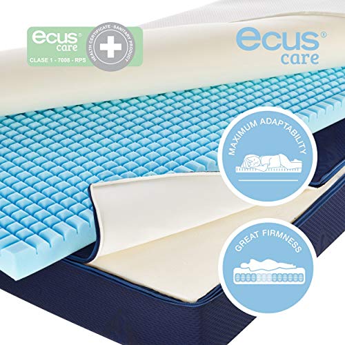 Ecus Kids Care Junior Colchón Juvenil para Cama Normal, Blanco/Azul, 190x090x25