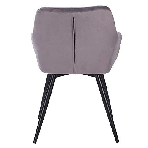 Edaygo Silla de Comedor, Sillón de Salón con Reposabrazos, Terciopelo, Cómodo Ancho de Asiento Aprox. 49 cm, Altura Aprox. 47 cm, Gris Claro, Patas de Metal Color Negro