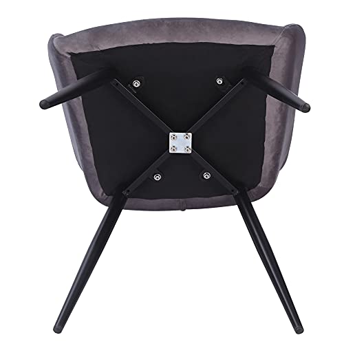 Edaygo Silla de Comedor, Sillón de Salón con Reposabrazos, Terciopelo, Cómodo Ancho de Asiento Aprox. 49 cm, Altura Aprox. 47 cm, Gris Claro, Patas de Metal Color Negro