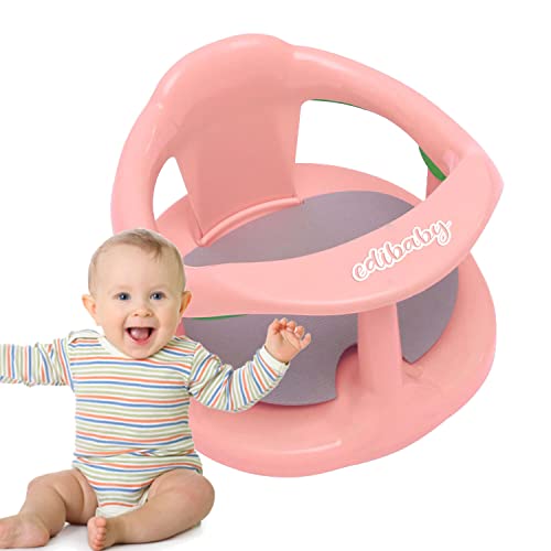 Edibaby, Asiento Bañera Bebe, Silla Bañera Bebe, con 4 ventosas, Antideslizante con Reposabrazos y Respaldo Alto para Bebe de 6 a 24 Meses, Soporta hasta 30kg (Rosa)