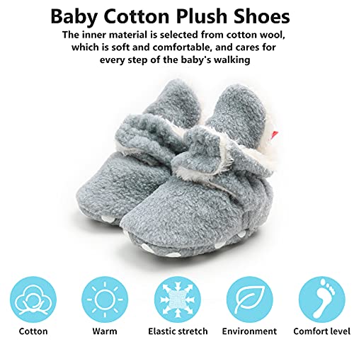 EDOTON Botas de Niño Calcetín Invierno Soft Sole Crib Raya de Caliente Boots de Algodón para Bebés (0-6 Meses, Gris, Tamaño de Etiqueta 11)