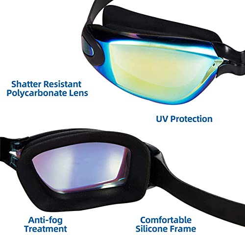 ehomiiii - Gafas de natación, sin fugas, protección UV antivaho, suave puente nasal de silicona para hombres, mujeres y niños