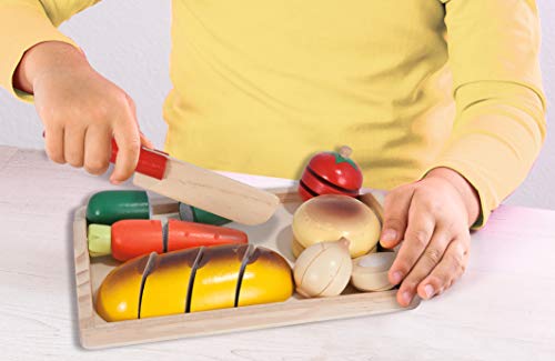 Eichhorn - Tabla con Alimentos y Cuchillo, Set de Juguetes de Madera para Niños a partir de 2 Años - 25 cm