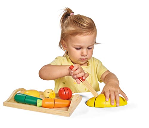 Eichhorn - Tabla con Alimentos y Cuchillo, Set de Juguetes de Madera para Niños a partir de 2 Años - 25 cm