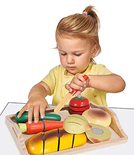 Eichhorn - Tabla con Alimentos y Cuchillo, Set de Juguetes de Madera para Niños a partir de 2 Años - 25 cm