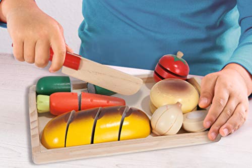 Eichhorn - Tabla con Alimentos y Cuchillo, Set de Juguetes de Madera para Niños a partir de 2 Años - 25 cm