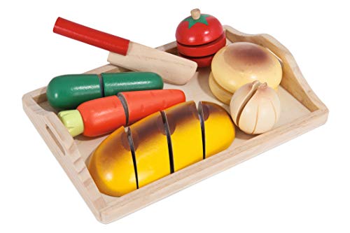 Eichhorn - Tabla con Alimentos y Cuchillo, Set de Juguetes de Madera para Niños a partir de 2 Años - 25 cm