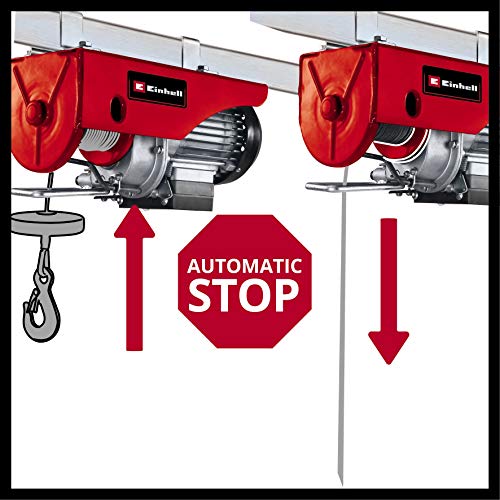 Einhell Polipasto eléctrico - TC-EH 250. 450 W,parada de emergencia e interruptor termostático. Cable de alambre sin torsión de 12 m, rodillo guía con gancho de carga y cierre de seguridad