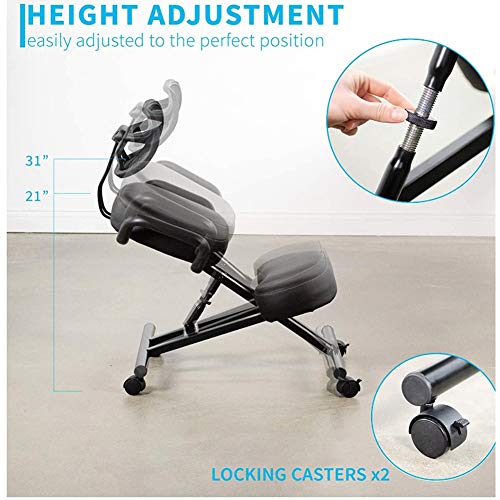 Ejoyous Silla de Rodillas, ortopédica ergonómica Ajustable con Respaldo y 4 Ruedas para el hogar y la Oficina para Corregir la Postura