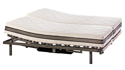 ekamia - Cama Articulada Eléctrica Doble Emparejada de Matrimonio con Colchón Hapi - 160cm x 190cm, Mando con Cable