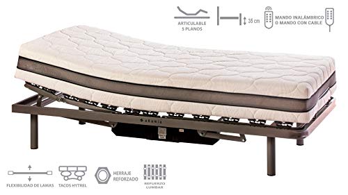 ekamia Cama Articulada Eléctrica Selene con Colchón Hapi 135cm x 190cm - Mando con Cable