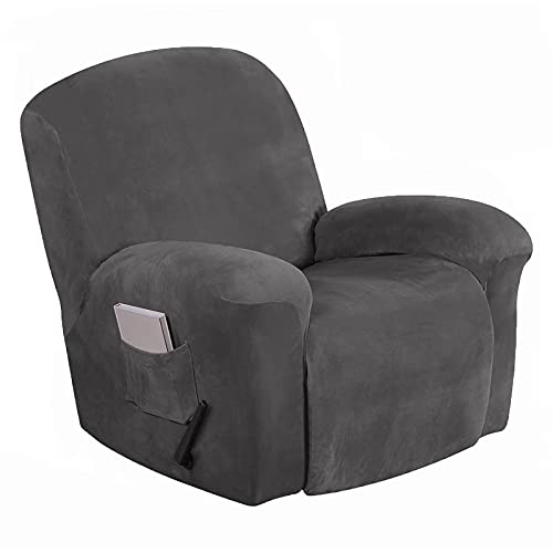 Elástica Terciopelo Funda De Sillón Relax, 4 Piezas Suave 1 Asiento Funda para Sillón Reclinable Desmontables Lavable Funda De Sillón para Mascota Gato Perro-Gris-1 Plazas