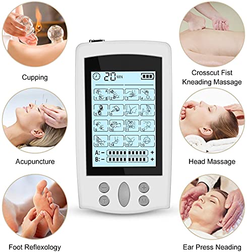 Electroestimulador TENS y electroestimulación muscular, 16 Modos 2 Canales USB Recargable Masajeador Electro para el Cervical/Piernas/Abdominal/Espalda/Cuello