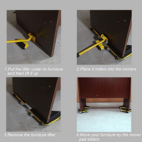 Elevador Muebles Pesados con 4 Deslizadores Kit de Herramientas de Muebles de Pesados de Máximo Carga 300KG/660 Libras para Mover sofás, Refrigeradores por Poweka (amarillo)