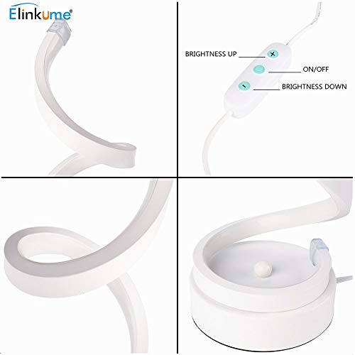 ELINKUME espiral LED lámpara de mesa, curvo LED lámpara de escritorio regulable, diseño minimalista moderno, 12W luz blanca cálida, Creative acrílico LED modelado lámpara de cabecera (blanco)