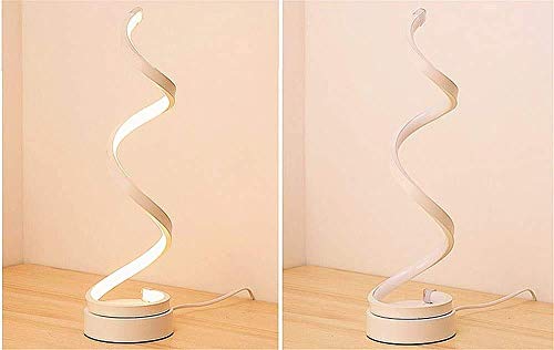 ELINKUME espiral LED lámpara de mesa, curvo LED lámpara de escritorio regulable, diseño minimalista moderno, 12W luz blanca cálida, Creative acrílico LED modelado lámpara de cabecera (blanco)