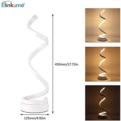 ELINKUME espiral LED lámpara de mesa, curvo LED lámpara de escritorio regulable, diseño minimalista moderno, 12W luz blanca cálida, Creative acrílico LED modelado lámpara de cabecera (blanco)