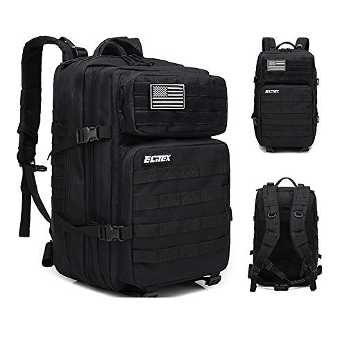 Elitex Mochila 25L Tactica Militar Color Negro Bandera USA Impermeable para Deporte, Gimnasio, Aire Libre Oxford 900D