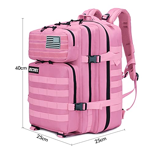 Elitex Mochila 25L Tactica Militar Color Rosa Bandera USA Impermeable para Deporte, Gimnasio, Aire Libre Oxford 900D