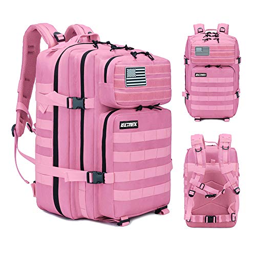 Elitex Mochila 25L Tactica Militar Color Rosa Bandera USA Impermeable para Deporte, Gimnasio, Aire Libre Oxford 900D