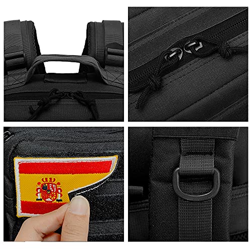 ELITEX Mochila 45L Táctica Militar Bandera España Impermeable Deportiva Caza Aire Libre Deportes Gimnasio Portatil Oxford 900D (Negro)