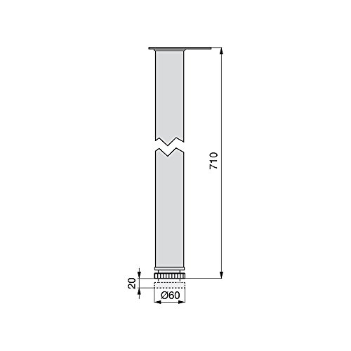 EMUCA - Patas de Mesa Regulables Ø60x710mm, Kit de 4 Patas de Acero, Altura Regulable 710-730mm, Color Negro